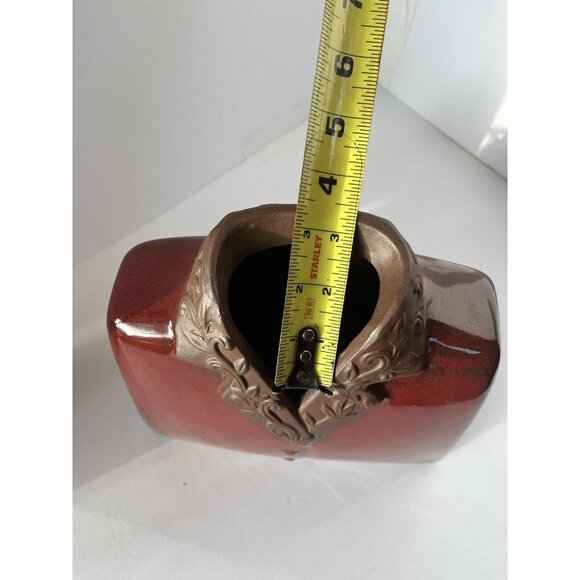 •HBH• Hawaiian Style Glossy Dark Red Shirt Jacket Rough Brown CollarCeramic VASE - Picture 14 of 15